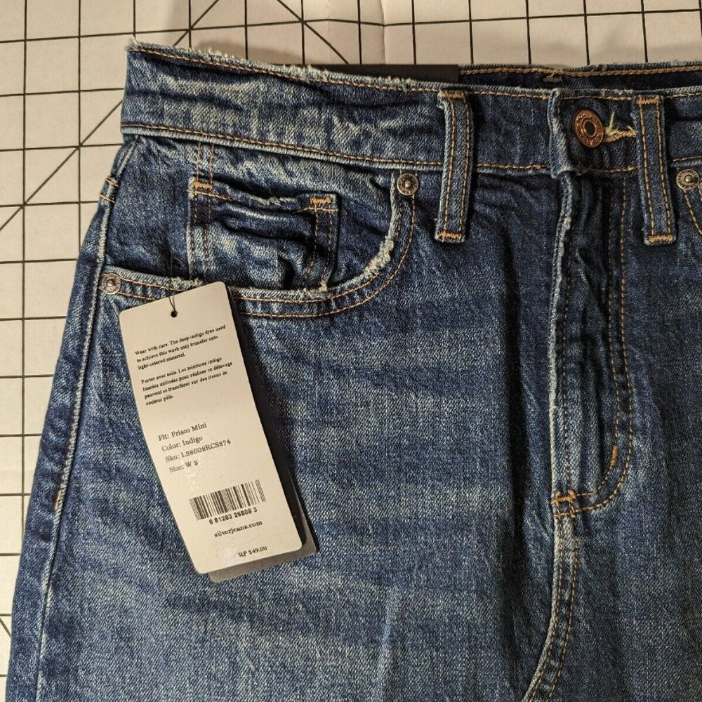 NEW- Size 2 Womens Silver Jeans Co. Jean Skirt Frisco Mini High Rise Indigo - Picture 7 of 11
